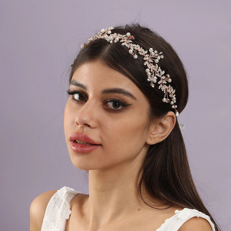 New Bride Wedding Hair Accessories Women's Jewelry Accessories Fashion Wedding Gold Beads Headwear Handwoven Crystal Headwear