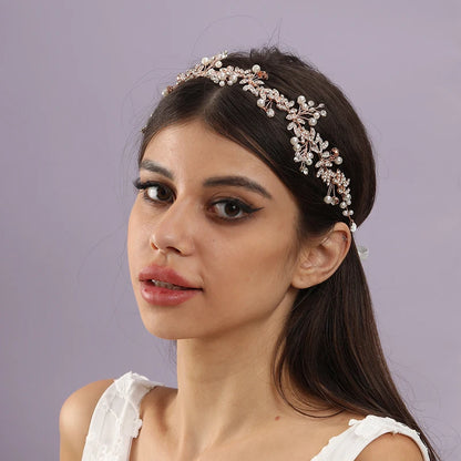 New Bride Wedding Hair Accessories Women's Jewelry Accessories Fashion Wedding Gold Beads Headwear Handwoven Crystal Headwear