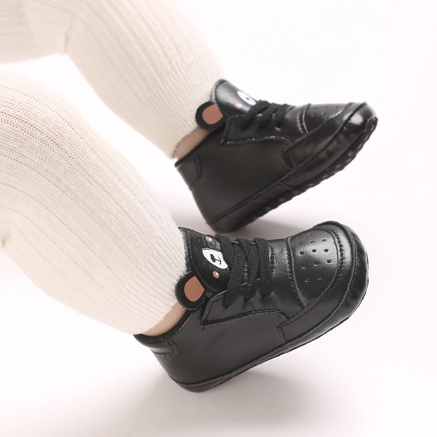 NEW Baby Shoes Newborn Boys Sneaker Girls Cartoon First Walkers Kids Toddlers Lace Up PU Leather Soft Soles Sneakers 0-18 Months