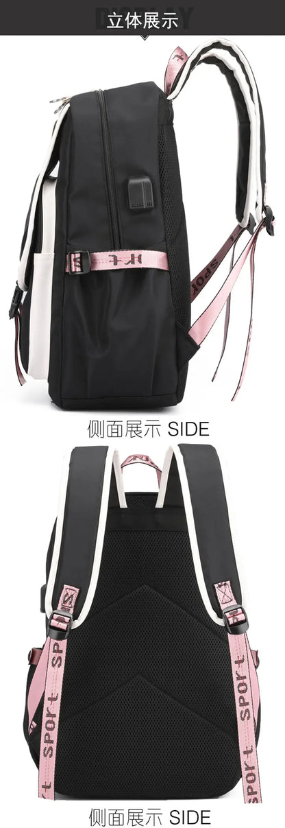School Backpacks for Young Boys Girls Bagpack College Students Kawaii School Bag Harajuku Fashion Travel Rucksack Black Pink Bag