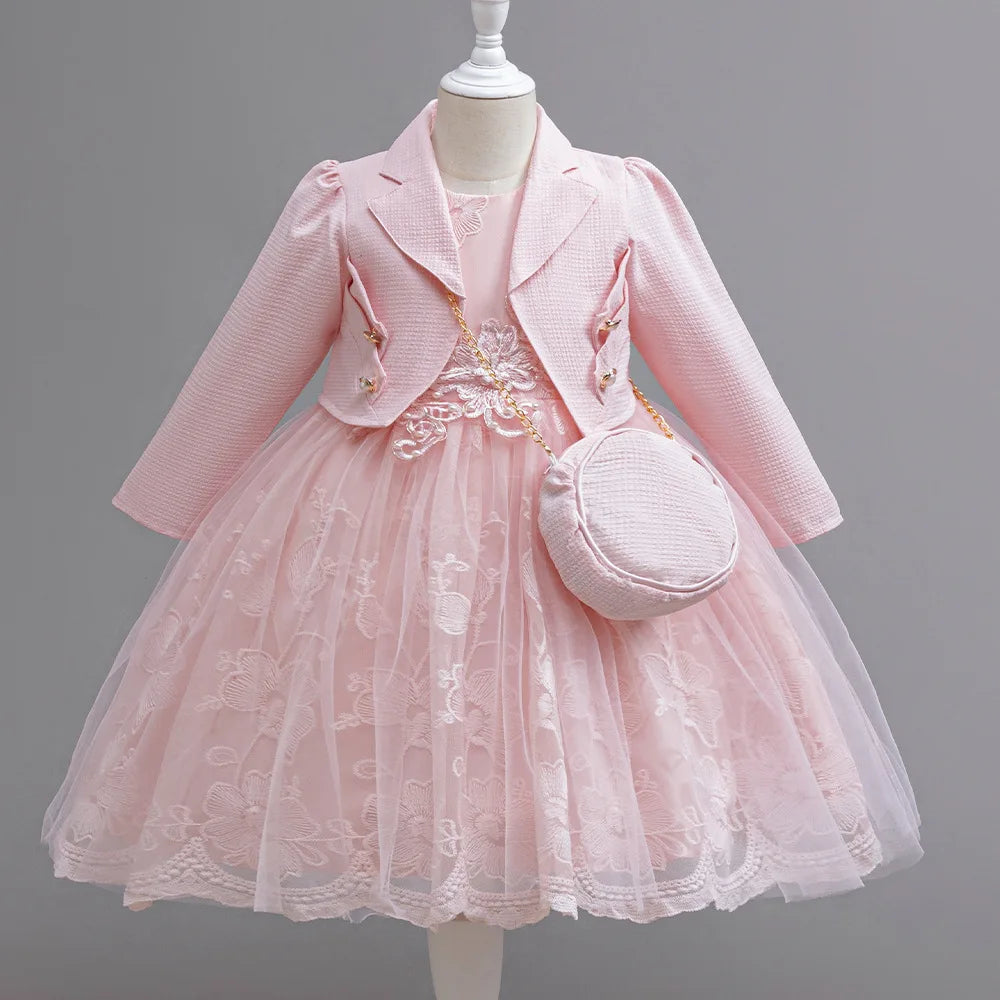 3PCS Elegant Party Dresses For Girls Fashion Lace Luxury Girl Princess Dress Children Birthday Evening Dress Wedding Prom Dress