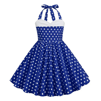 European and American girls' dressnew style halter polka dot retro children's dress, party carnival children's performance dress