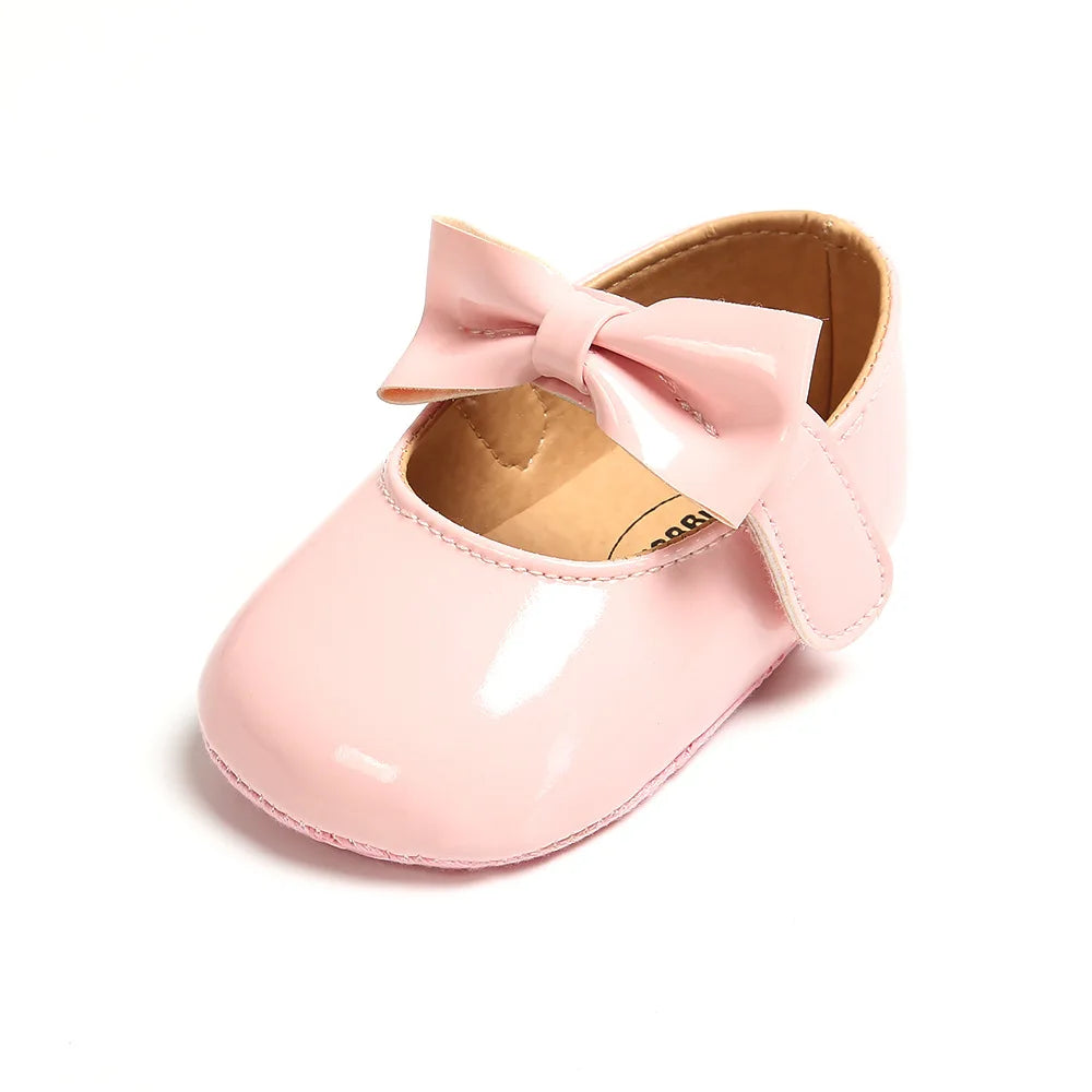 Newborn Baby Girls Shoes Patent Leather First Walkers Bow Red Black Soft Soled Non-slip Crib Kids Shoes