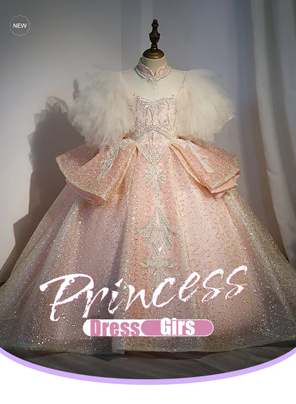 Kids Girls Princess Dress for Party Birthday Exquisite Beadings Sequined Tulle Ball Gown Flower Girl Wedding Dresses Children