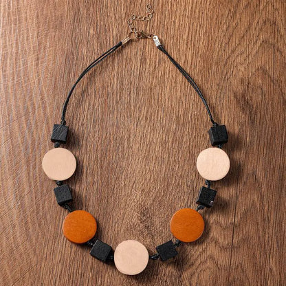 Vintage Ethnic Geometrice Wood Accessories Pendants Necklaces Handmade Rope Chain Necklace for Women Daily Wear Fashion Jewelry