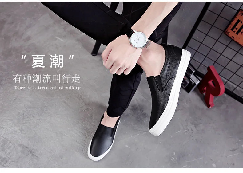 New Shoes for Men Leather Casual Shoes Spring Fashion Concise Flat Shoes 2 Colors Slip-on Loafers (Available)