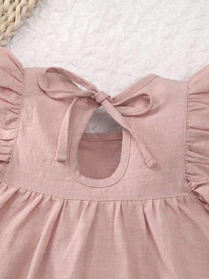 Toddler girls dresses kid's summer wear Pure color puffy sleeves girl dress back collar tie princess dress
