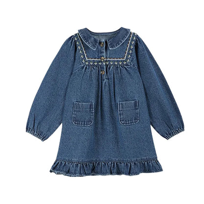 Girls' Dresses 2025 Fall New Arrivals Printed Embroidered Princess Dress Cotton Warm Girls' Jacket Peter Pan Collar Knit Sweater