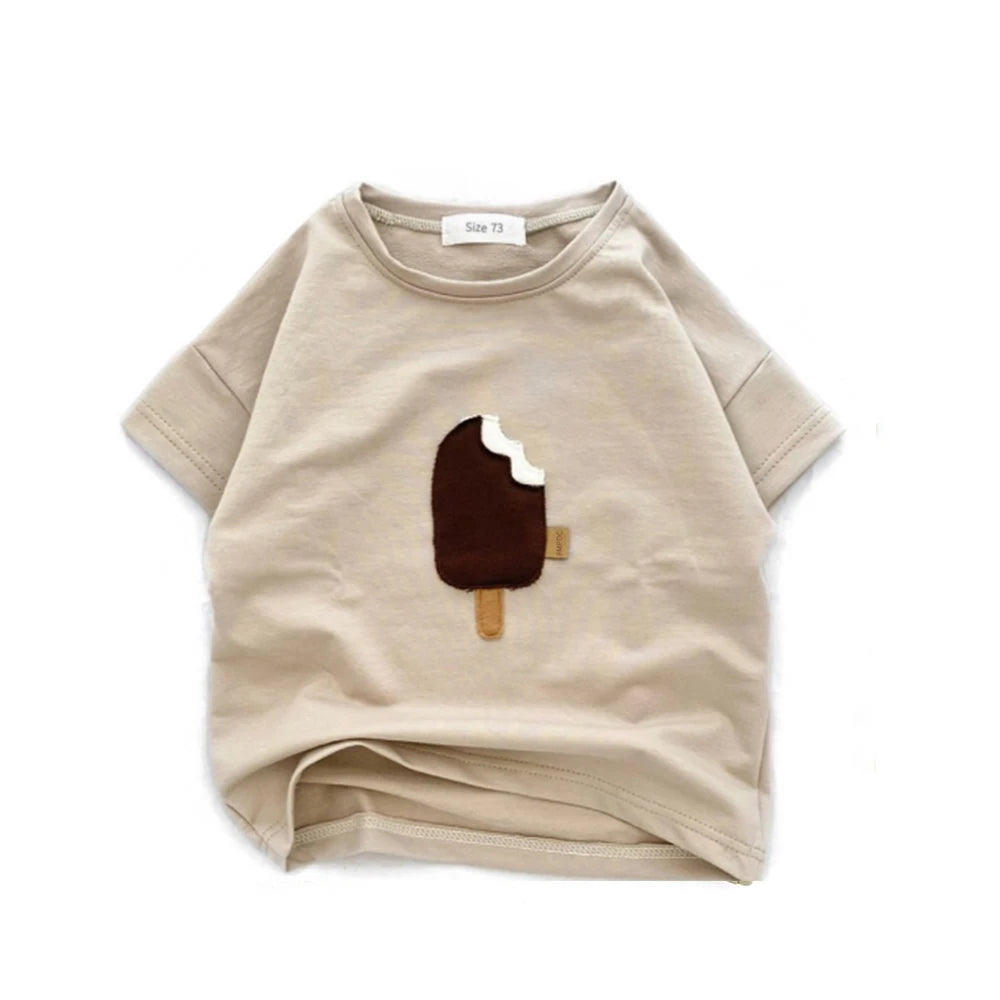 Summer Boys  Girls Clothing Solid Color Shorts T-shirt Casual  Ice Cream Rainbow Pattern Cotton Comfortable 6M-3Y
