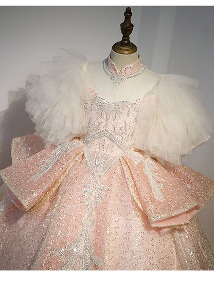 Kids Girls Princess Dress for Party Birthday Exquisite Beadings Sequined Tulle Ball Gown Flower Girl Wedding Dresses Children