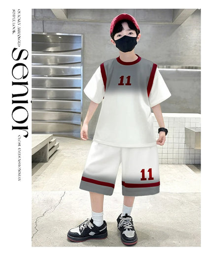 Summer Boy Basketball T-shirt Shorts Uniform Kids Child Casual Top and Bottom Clothes Set 2 Pieces Sportswear Jersey Tracksuit