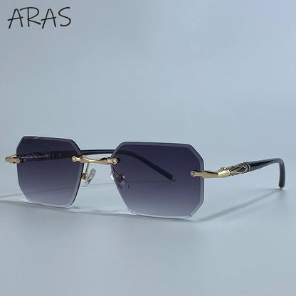 Fashion Rimless Square Sunglasses Men 2025 Luxury Brand Outdoor UV400 Sun Glasses For Male Classic Polygon Frameless Eyewear