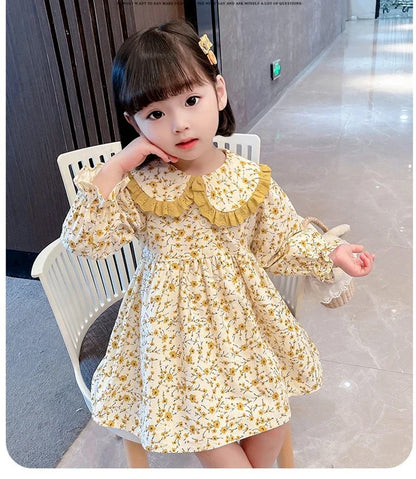 Girls Casual Dresses  Yellow Floral Lapel Dress for Girls 2-7Y Cute Toddler Dress Flower Girl & Casual Outfit