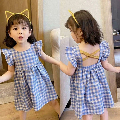 New Summer Kids Dresses for Girls Pure Color All-match Lace Girls  Short-sleeved Dress Baby Princess Dress Girls Clothes