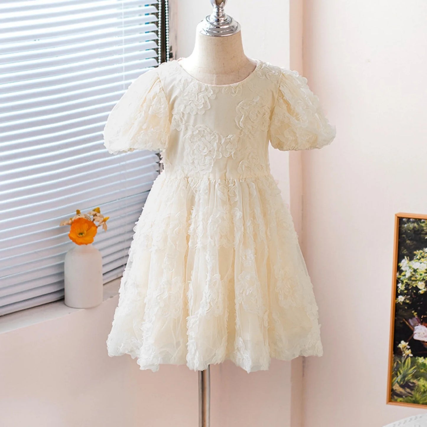 Fashion Cute Party Dress Elegant Gown Host Performance Princess Gown Comfortable Puff Sleeves Solid Color Party Princess Dress