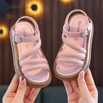 1-10Y Baby Girls Sandals Summer Children's New Cool Fashion Princess Cute Versatile Shoes for Students Flat Sandal Casual Shoe  (Available)