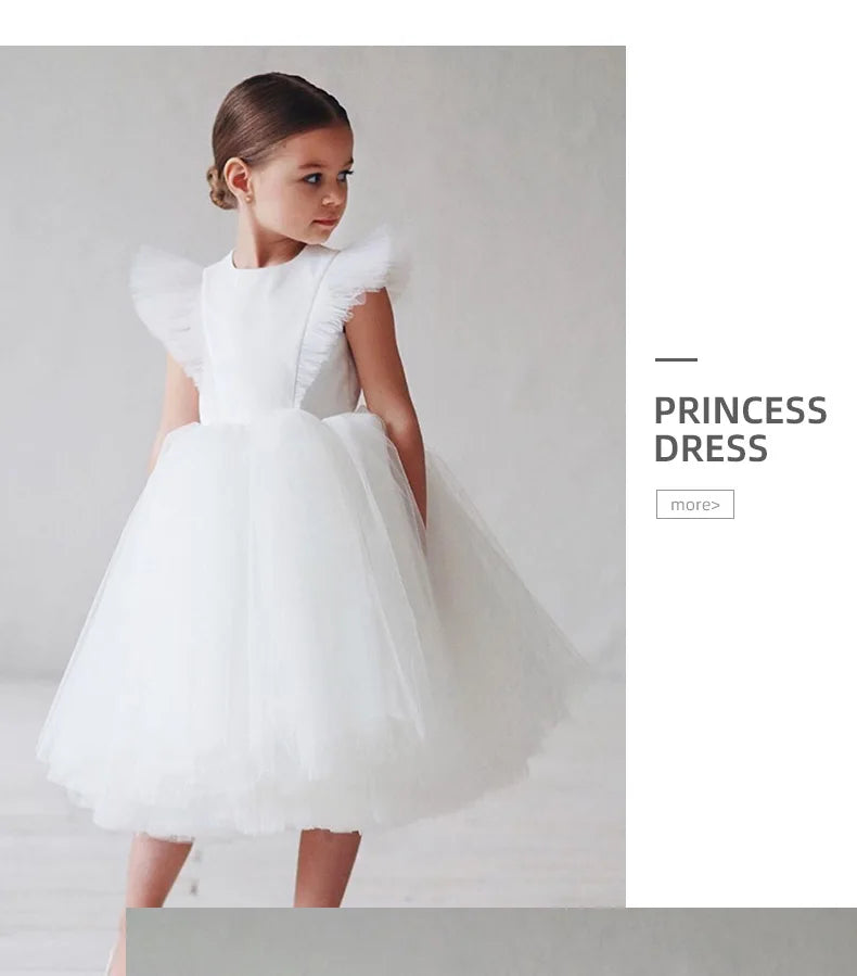 2025 New Summer Girls Dress Elegant Fashion Little Princess Dress Long Tulle Kids Lace Wedding Ceremony Dresses For 2-10 Years