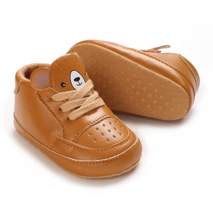 NEW Baby Shoes Newborn Boys Sneaker Girls Cartoon First Walkers Kids Toddlers Lace Up PU Leather Soft Soles Sneakers 0-18 Months