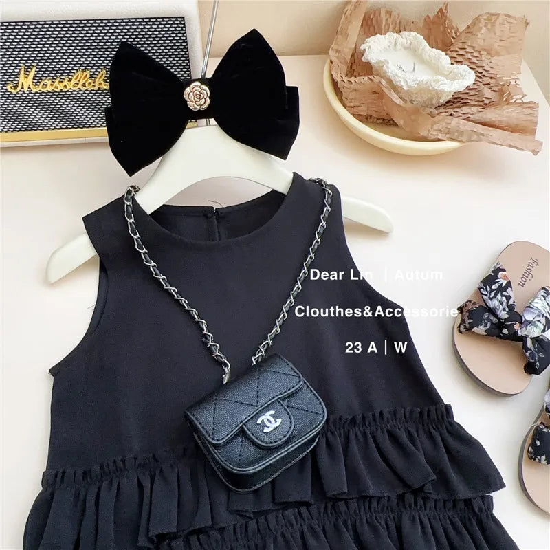 New Summer Kids Dresses for Girls Pure Color All-match Lace Girls  Short-sleeved Dress Baby Princess Dress Girls Clothes