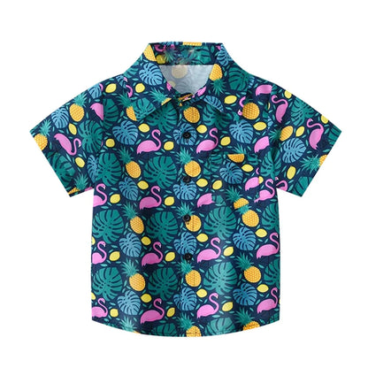 Summer Boys Shirt Hawaiian Beach Graphic Print Children's Blouse Casual Short Sleeve Holiday Lapel Top Girl Blouse Kids Clothes