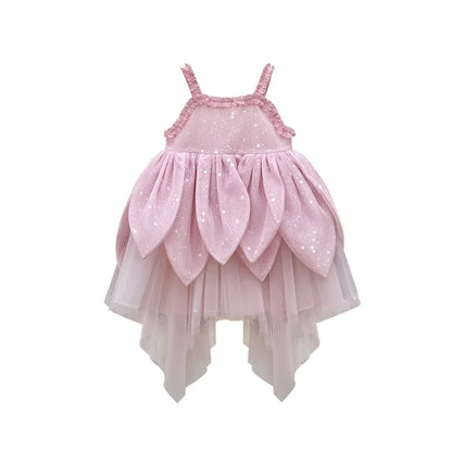 Flower Fairy Girl Dress Vest Sleeveless Shoulder Strap Suspender Princess Petal Skirt Magic Elves Halloween Dress