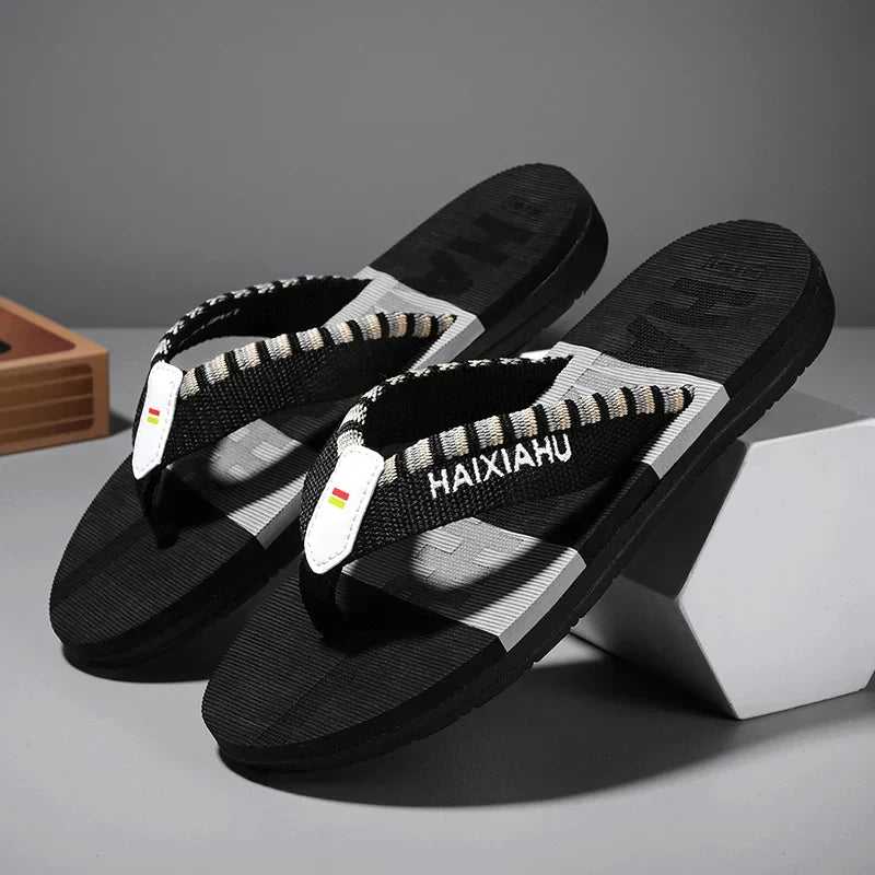 Men Slides Cloth Tape Woven Color Matching Stripe Wear-resistant Slippers Size 39-45  (Available)
