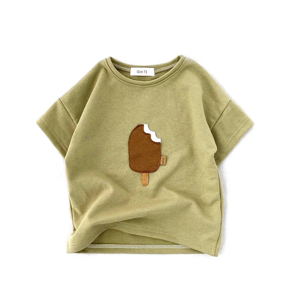 Summer Boys  Girls Clothing Solid Color Shorts T-shirt Casual  Ice Cream Rainbow Pattern Cotton Comfortable 6M-3Y