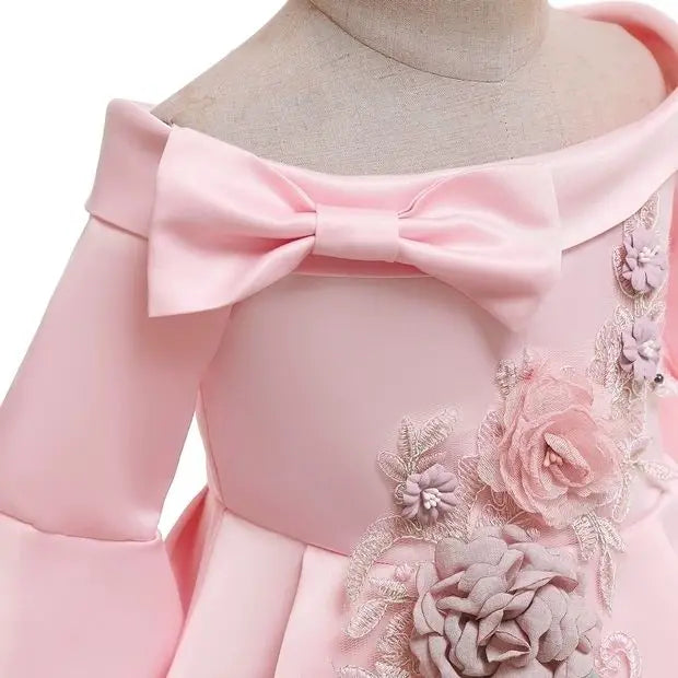 2-10 Yrs Girls Summer Dresses Flower Elegant Kids Princess Party White Dress for Wedding and Birthday Baby Communion Costume