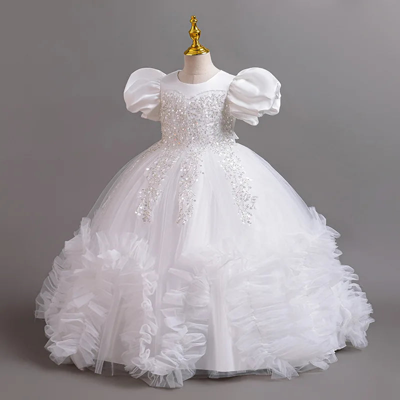 Girls elegant dresses summer girls' wedding dresses sequined mesh puffy dresses birthday party dresses 4-12-year-old children's