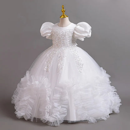 Girls elegant dresses summer girls' wedding dresses sequined mesh puffy dresses birthday party dresses 4-12-year-old children's