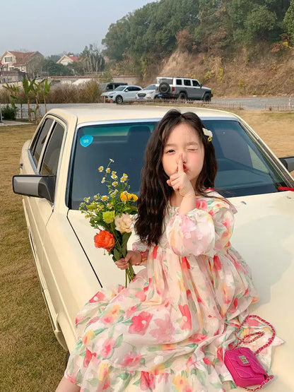 New Summer Kids Dresses for Girls Pure Color All-match Lace Girls  Short-sleeved Dress Baby Princess Dress Girls Clothes
