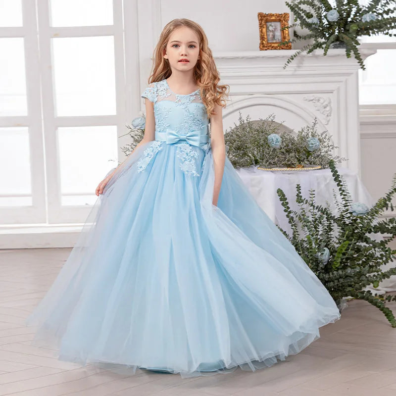 Girl Evening Dress Off-Shoulder Princess Elegant Teenager Girls Dress For Wedding Piano Performance Formal Children Lace Dress