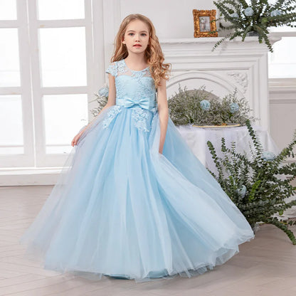 Girl Evening Dress Off-Shoulder Princess Elegant Teenager Girls Dress For Wedding Piano Performance Formal Children Lace Dress