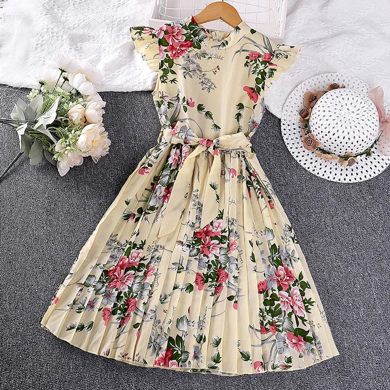 Girls Dress Summer 4-12 Years Flowers Sleeveless Fashion Elegant Little Princess Dress Birthday Dance Party Gifts Kids Clothes