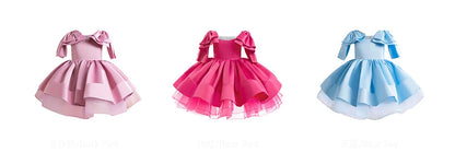 Fashion Big Bow Girls Party Dress Formal Pink Wedding Bridesmaid Birthday Princess Dresess for Girl Gala Christmas Kids Clothes