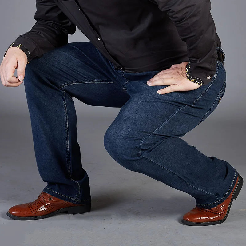 Oversized Jeans For Men 10XL(50 Inch) - Plus Size Straight Leg Stretch Pants Blue Big & Tall Streetwear Classic 5 Pocket Design
