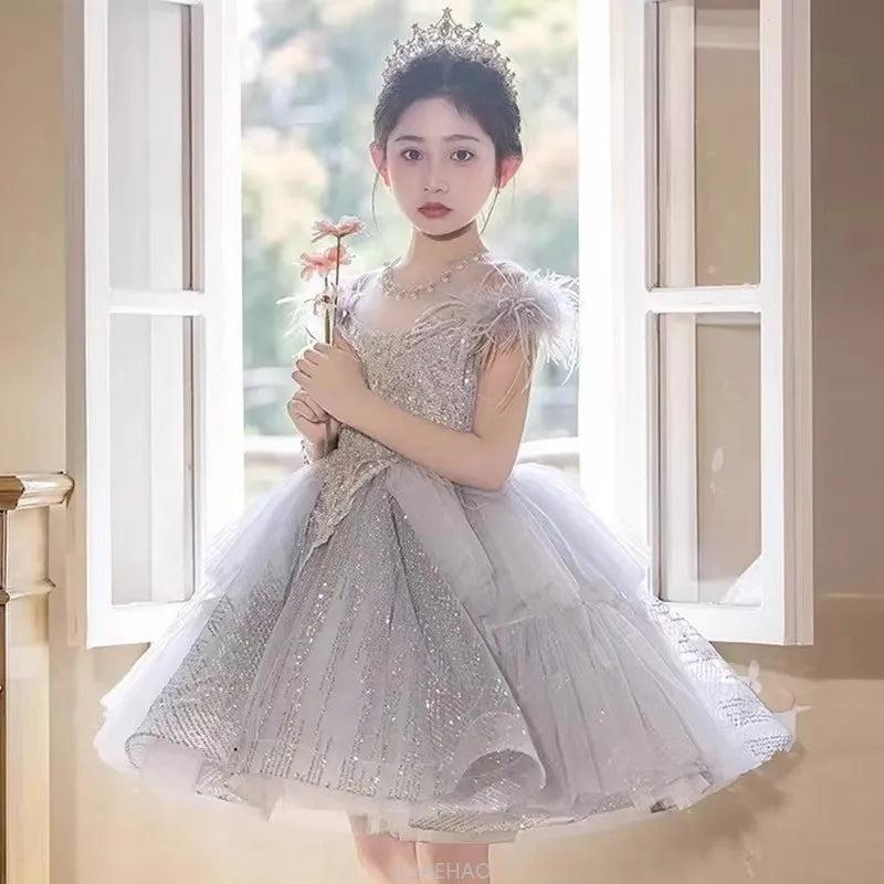 Party Dress Girls Evening Princess Dresses Vestido Piano Recital Performance Outfit Gown Children Costume Birthday Pageant Host