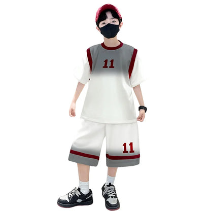 Summer Boy Basketball T-shirt Shorts Uniform Kids Child Casual Top and Bottom Clothes Set 2 Pieces Sportswear Jersey Tracksuit