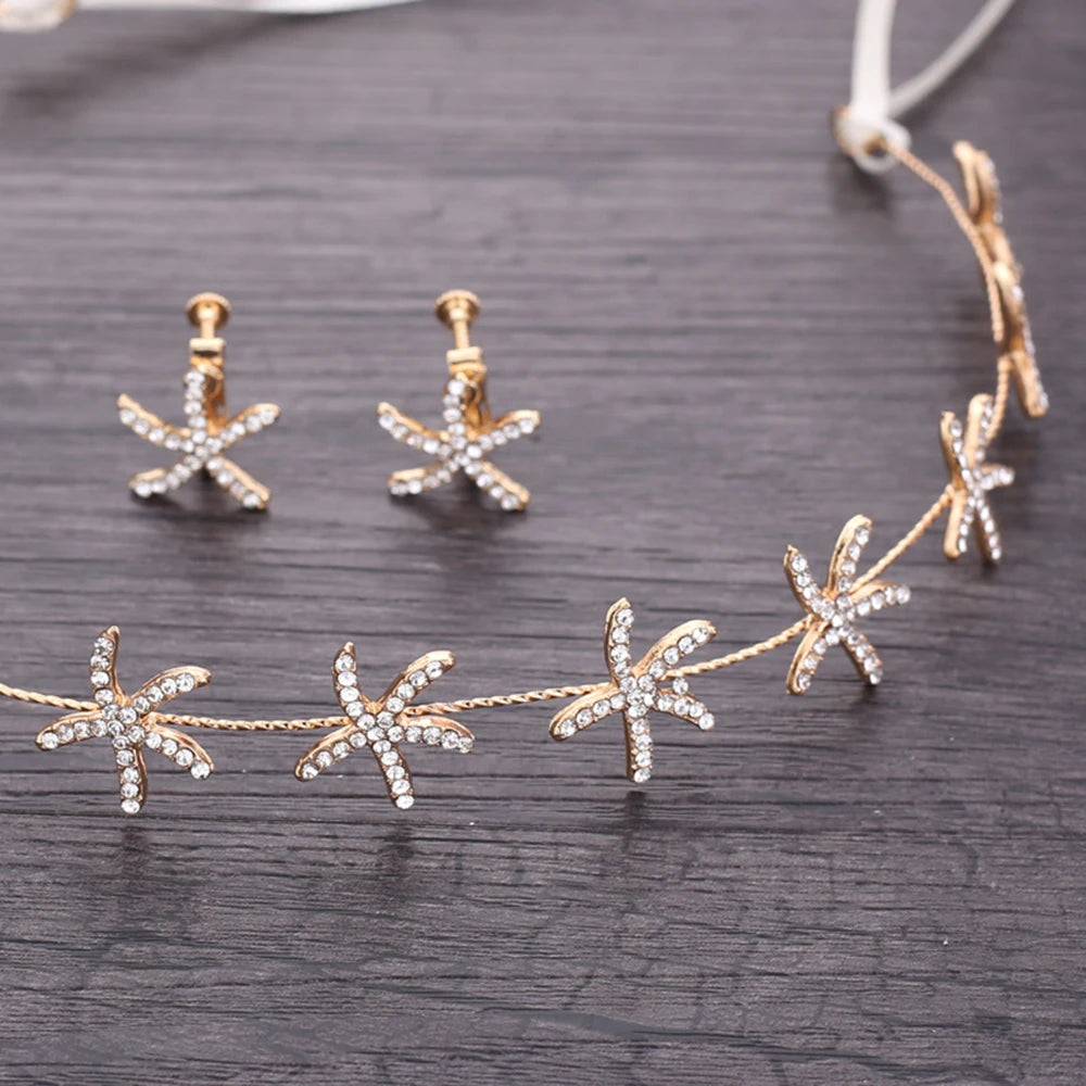 Headbands tiaras wedding accessories for women starfish shaped rhinestone hairbands fairy bride princess headwear hair jewelry