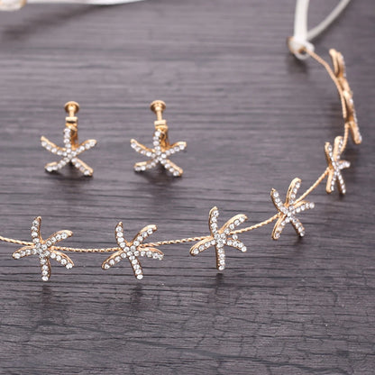 Headbands tiaras wedding accessories for women starfish shaped rhinestone hairbands fairy bride princess headwear hair jewelry