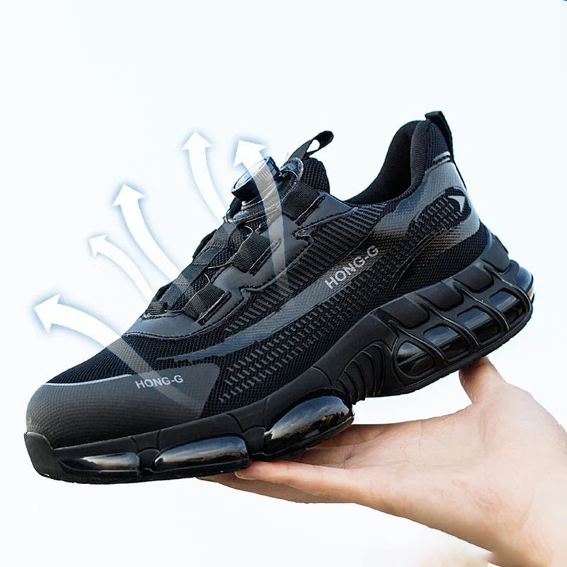 Men's Work Shoes  Rotary Buckle Work Sneakers Protective Shoes Safety Industrial Puncture-Proof Anti-Smash Steel Toe Shoes