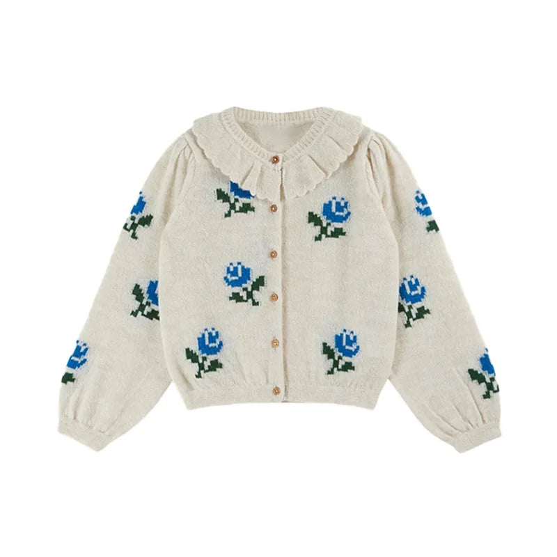 Girls' Dresses 2025 Fall New Arrivals Printed Embroidered Princess Dress Cotton Warm Girls' Jacket Peter Pan Collar Knit Sweater