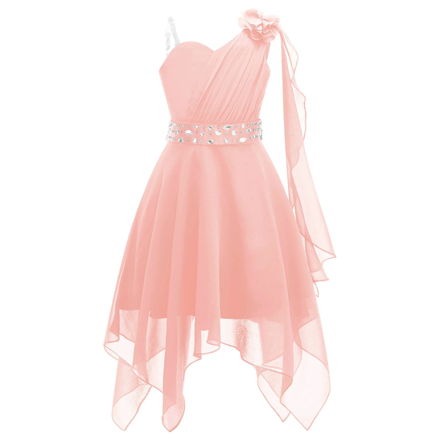 Summer Girls Festive Dress Hi-Lo Tulle Sleeveless Shiny Beaded Dress Flower Kids Wedding Pageant Clothing Evening Communion Gow