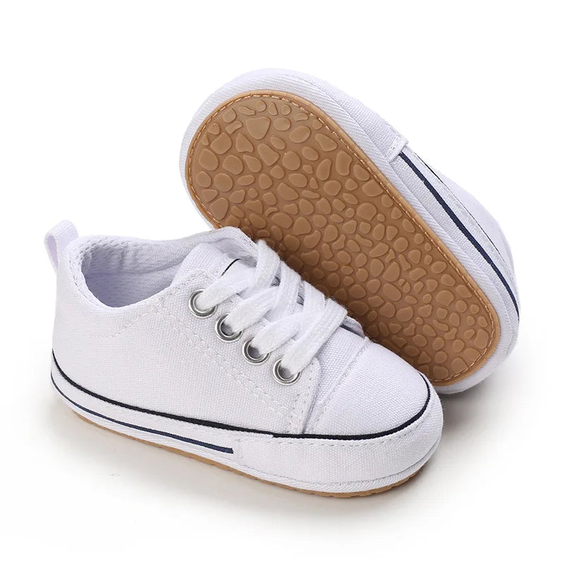 Somenie Newborn Baby Shoes for Spring Autumn Boys Girls Canvas Shoes for 0-1 Year Old Babies Soft-Soled Toddler Shoes with Laces
