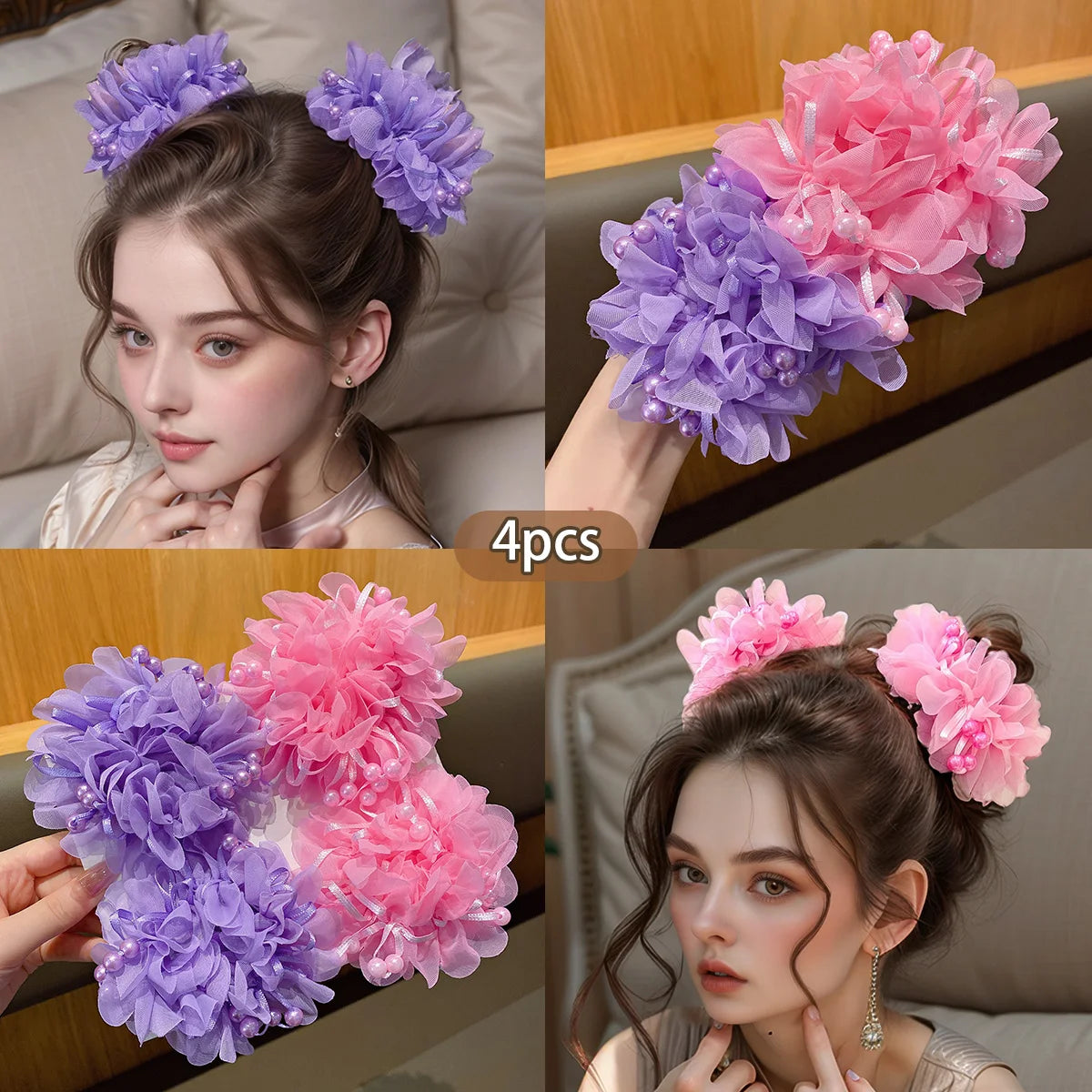 2 little girls pink cute headband hair accessories for children