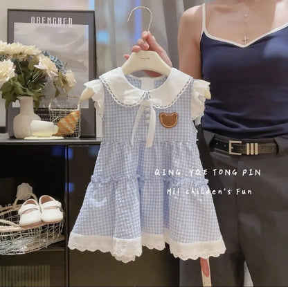 Girls' Summer Dresses Children's Foreign Dresses Fashion Trend College Style Princess Dresses in Small Children Cool Plaid