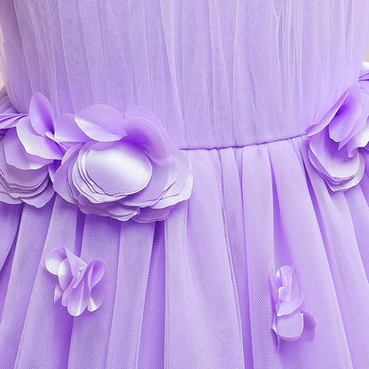 Elegant Flower Party Girls Dresses Christmas Costume Summer Wedding Bridesmaid Princess Prom Dress Birthday Flower Kids Clothing