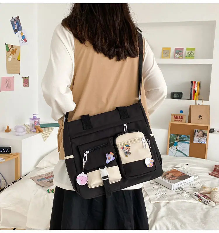 School Tote Book Bags for Girls Satchels Canvas Women Handbags Shoulder Bag Nylon Ladies Messenger Bag Oxford Crossbody Bags