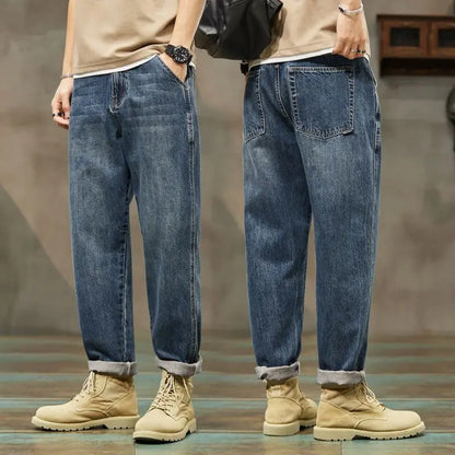 American Vintage Blue Men Cargo Jeans Spring Summer New Streetwear Fashion Male Clothes Thin Casual Big Size Baggy Denim Pants