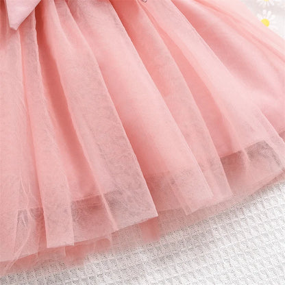 Girls Party Dresses Spring Summer Luxury Elegant Bow Princess Vest Dress Kids Lace Wedding Birthday Clothes 1-5 Years